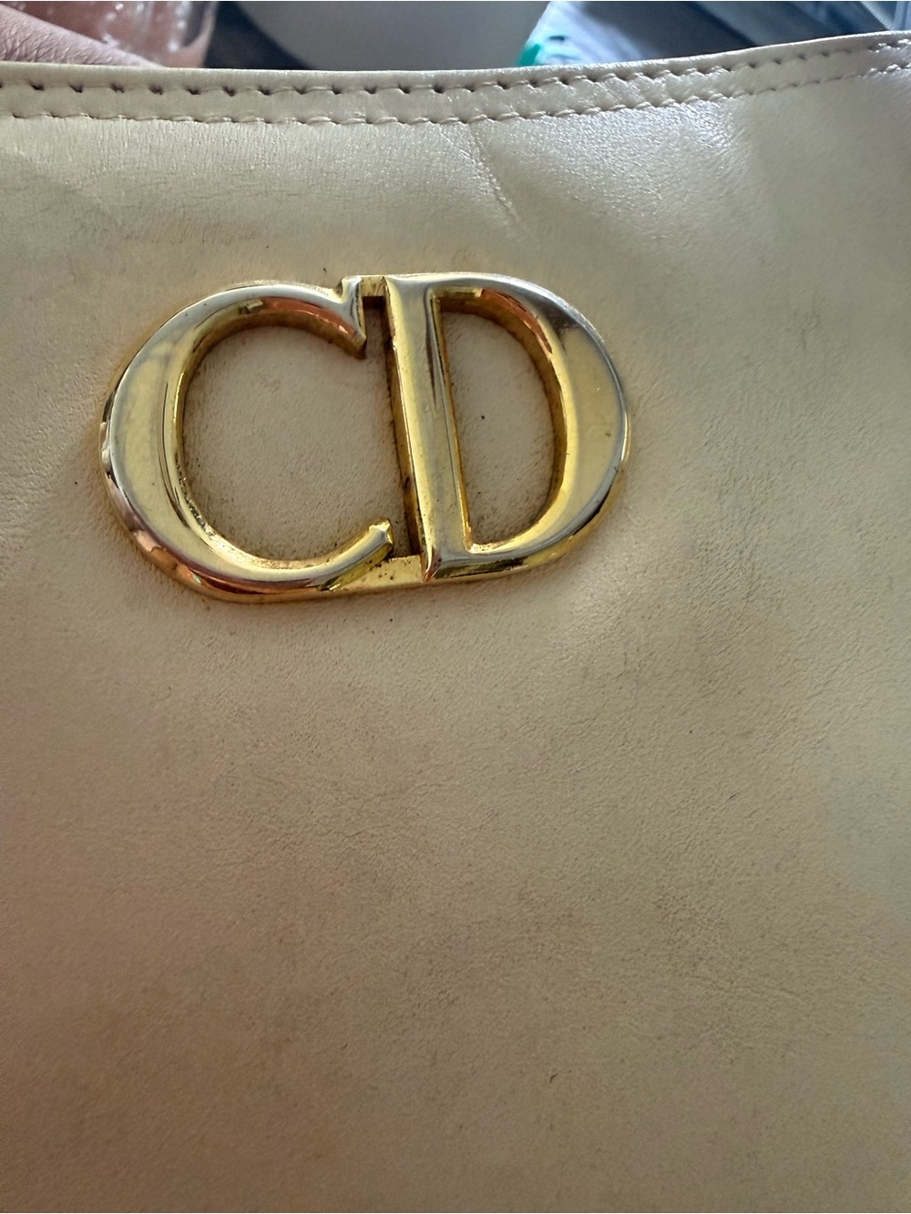 Cream Leather Shoulder Tote with Gold Hardware - Picture 4 of 10